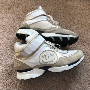 Chanel hight top white gold sneakers 39  Authentic